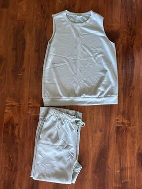 Sleeveless Lounge Set in Light Blue - Relaxed Tank & Joggers